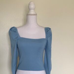 Lulu's Always The Best Dusty Blue Crop Square Neck Blouse